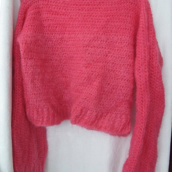 NEW Handmade Bright Pink Mohair Oversized Crop Sweater - Picture 7 of 10